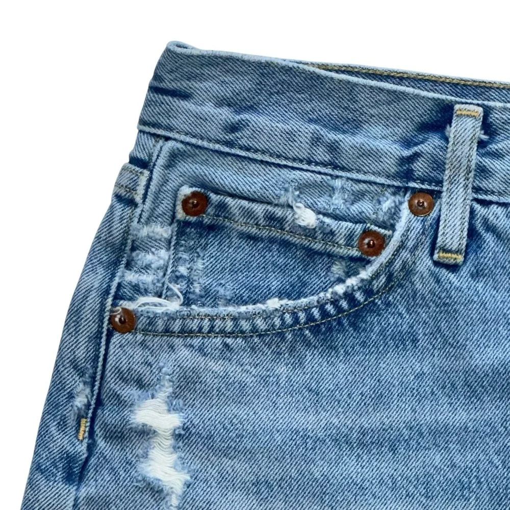 Agolde Womens Fly Button High Rise Distress Mini Denim‎ Shorts Blue Size 23